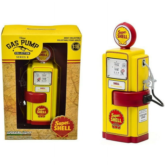 1948 Wayne 100-A Gas Pump Super Shell Yellow and Red Vintage Gas Pumps Series 8 1/18 Diecast Model by Greenlight