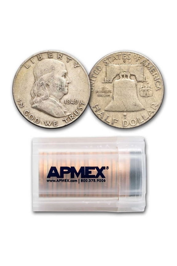1949-D Franklin Half Dollar 20-Coin Roll Avg Circ