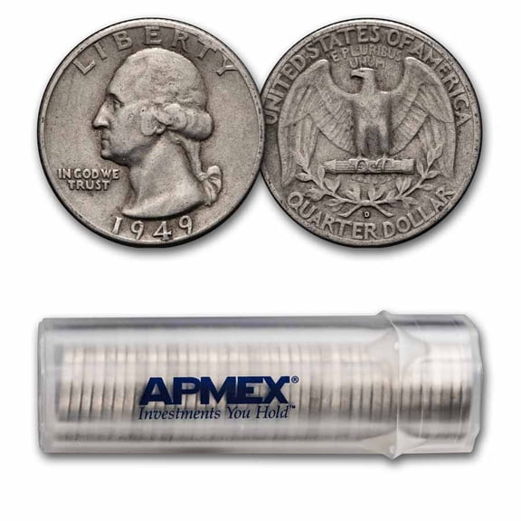1949-D Washington Quarter 40-Coin Roll Avg Circ