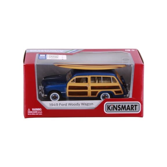 1949 Ford Woody Wagon w/Surfboard, Blue - Kinsmart 5402WDS1/BU - 1/40 Scale Diecast Model Car
