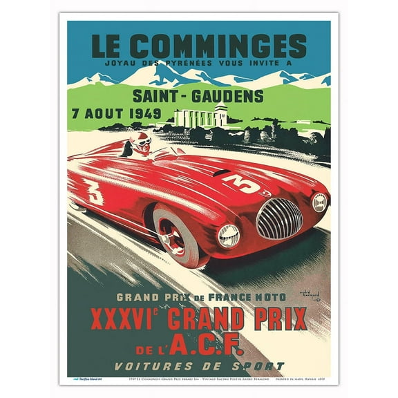 1949 Le Comminges Grand Prix - XXXVI Grand Prix of the ACF - Ferrari 166 - Vintage Racing Poster by André Bermond - Master Art Print (Unframed) 9in x 12in