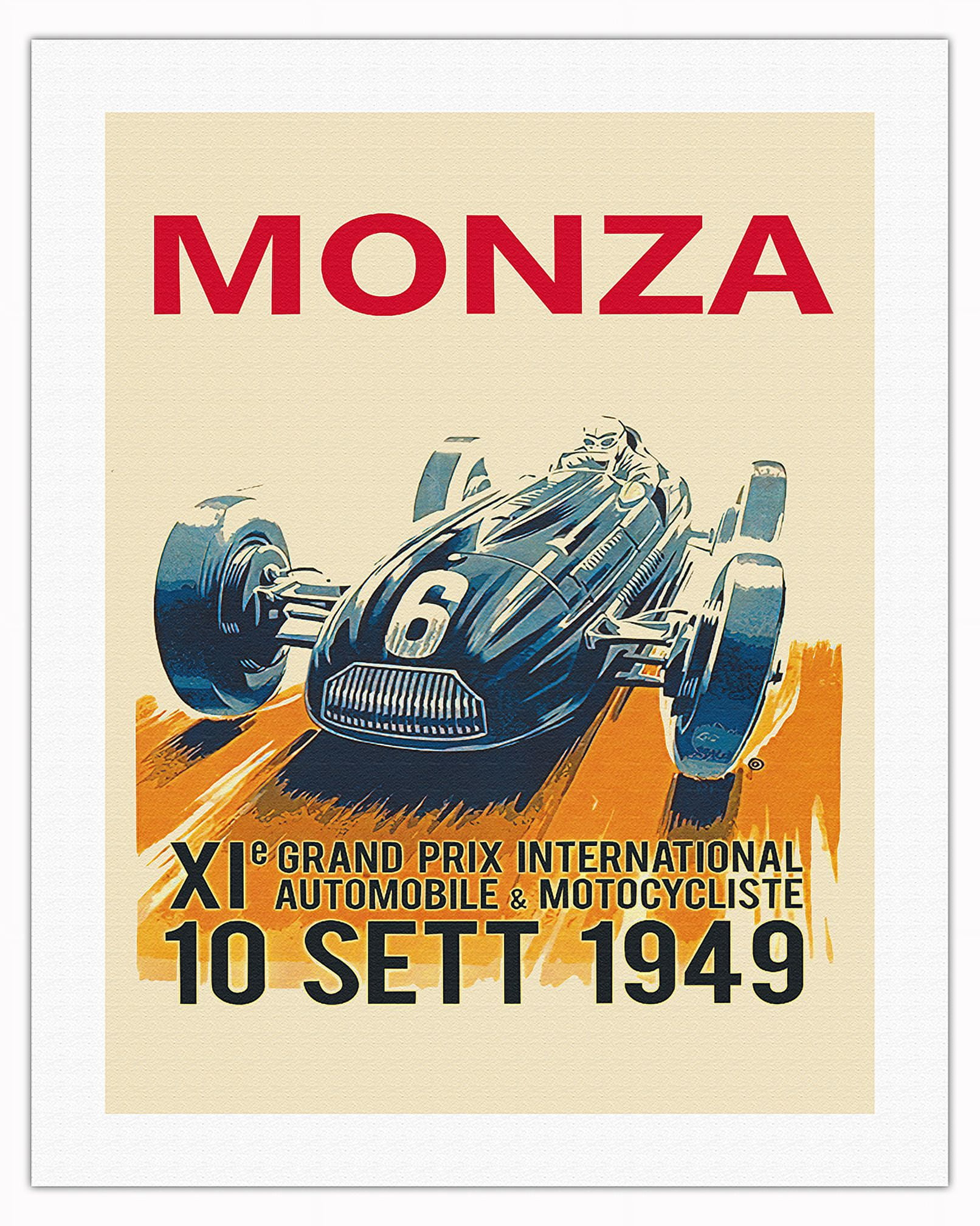 1949 Wood Frame Vintage Poster ポスター 1949 Monza Grand Prix - Vintage Car Racing Poster - Master