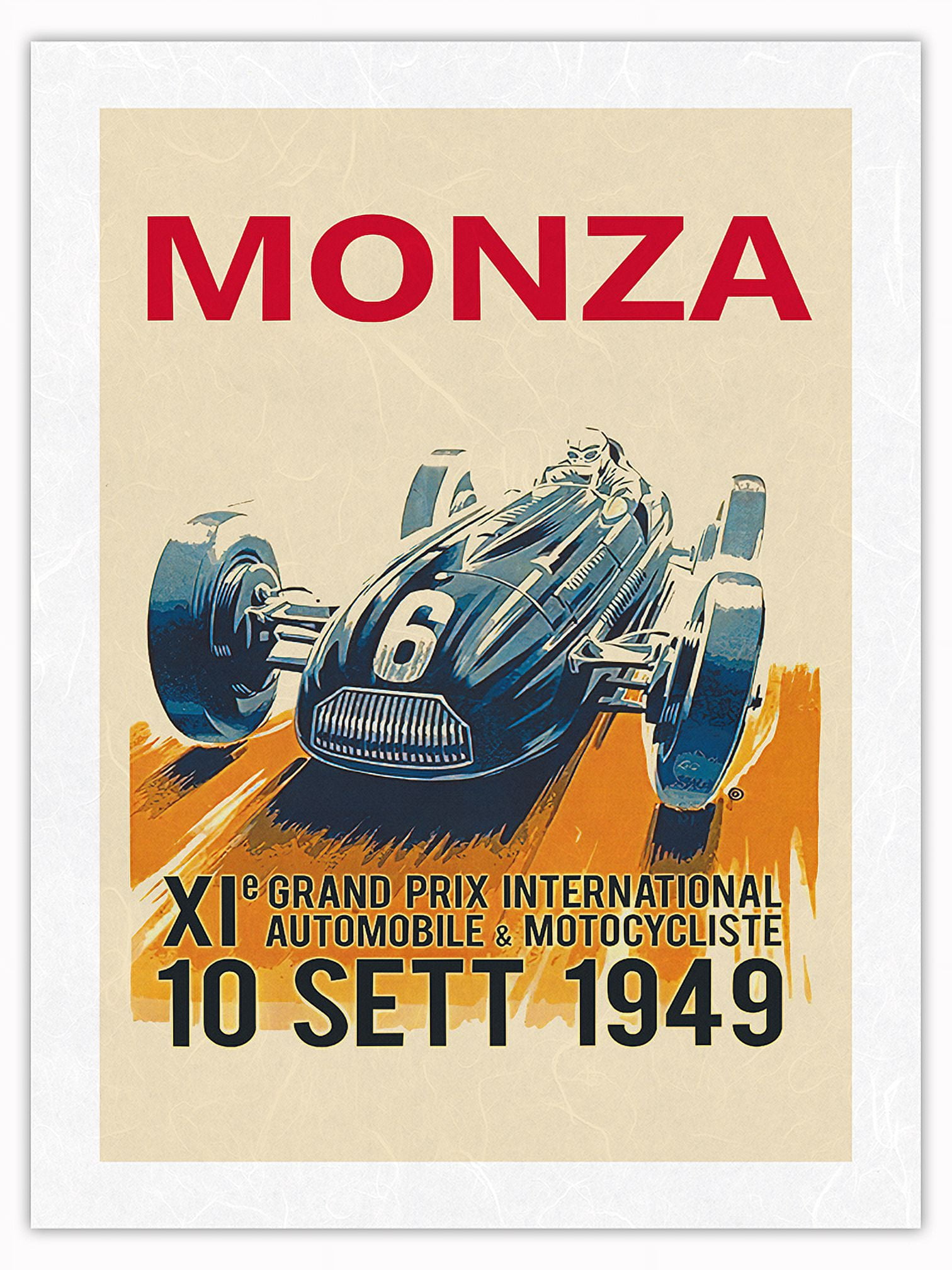 1949 Monza Grand Prix - Vintage Car Racing Poster - Japanese Unryu Rice ...