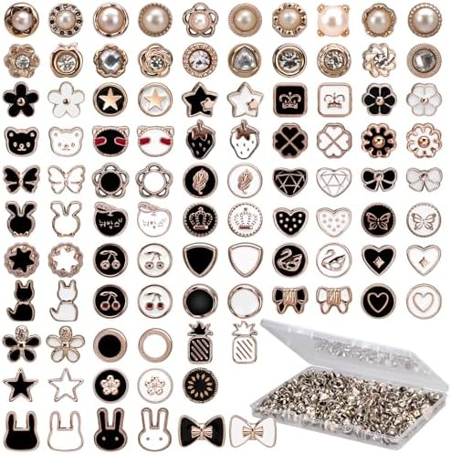 194PCS Pearl Rhinestone Brooch Buttons - No Sew Instant Removable ...