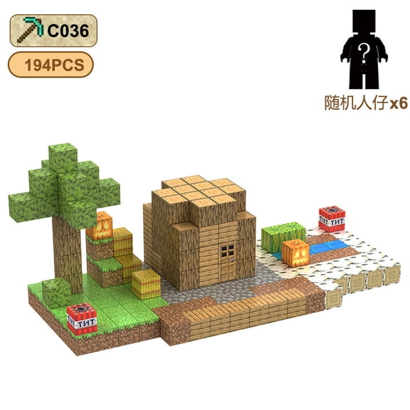 194PCS Pixel Style Village House Magnetic Blocks, Desktop Decoration, Magnetic Building Set, Rural Town Display, Pixel Art Showcase Model