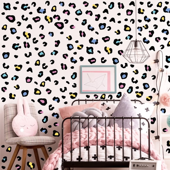 195 Pcs Colorful Leopard Print Decals Multicolor Removable Wall Stickers Vinyl Peel and Stick for Living Room Bedroom Kids Playroom Study Room Furniture DIY Decor