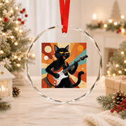 1950 60S Mid Century Modern Black Cat Playing Guitar Glass Ornament