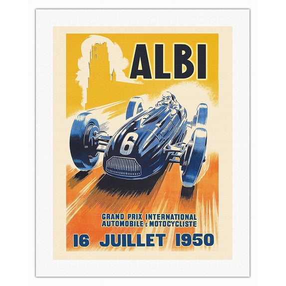 1950 Albi Grand Prix International - Vintage Car Racing Poster by Andre Bermond - Fine Art Rolled Canvas Print 20in x 26in