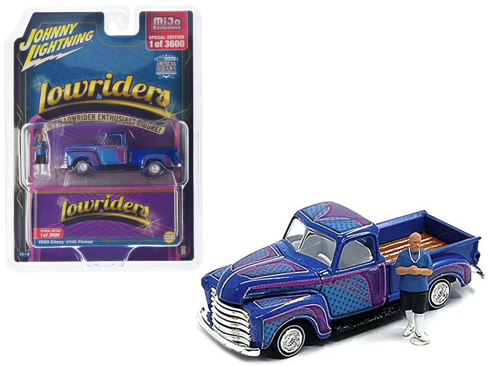 1950 Chevrolet 3100 Truck Lowrider Blue w/Graphics & Figure