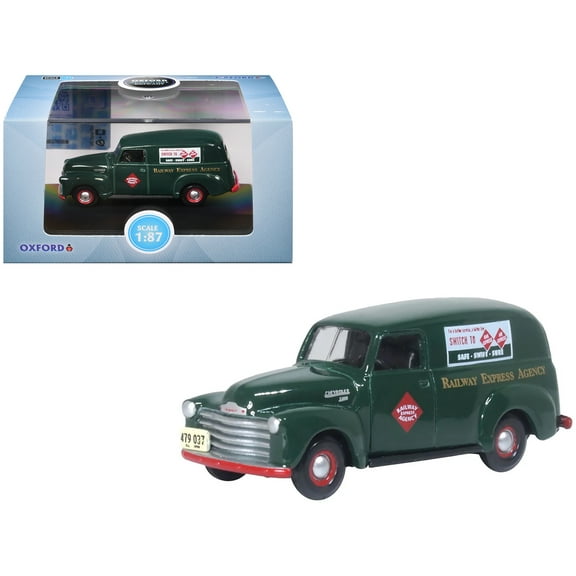 1950 Chevrolet Panel Van "Railway Express Agency" Dark Green 1/87 (HO) Scale Diecast Model Car by Oxford Diecast
