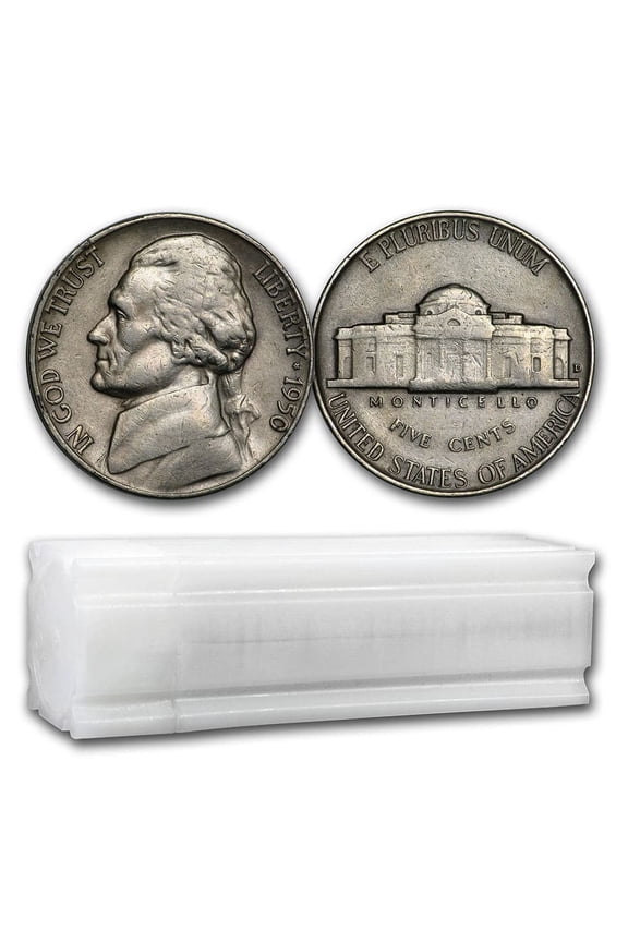 1950-D Jefferson Nickel 40-Coin Roll Avg Circ