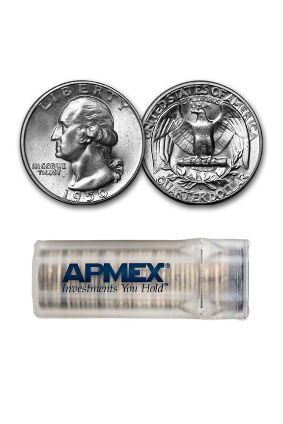 1950-D Washington Quarter 40-Coin Roll Avg Circ