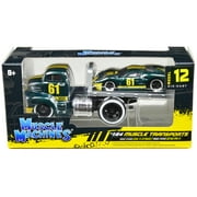 1950 Ford COE Flatbed Truck #61 & 1966 Ford GT40 MK II #61 Green Met. w/Yellow Stripes 1/64 Diecast Model Cars Muscle Machines