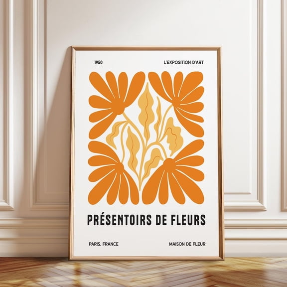 1950 Maison De Fleur Exhibition Wall Art Orange Floral Display, Unframed Paper Poster 8x10in