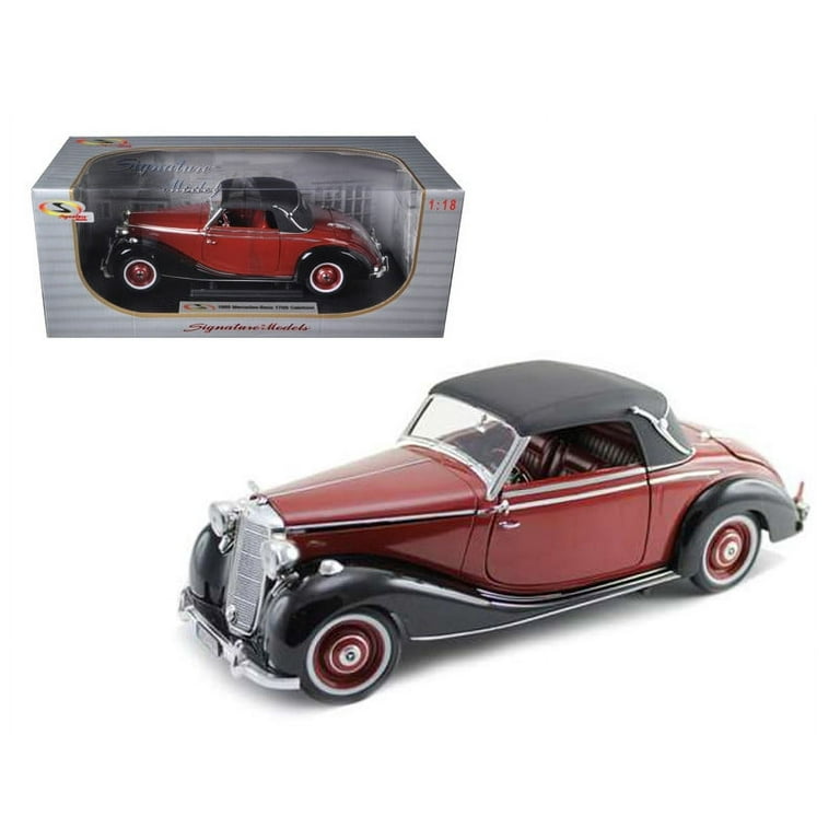 1950 Mercedes Benz 170S Cabriolet Burgundy and Black 1/18 Diecast Model Car  by Signature Models