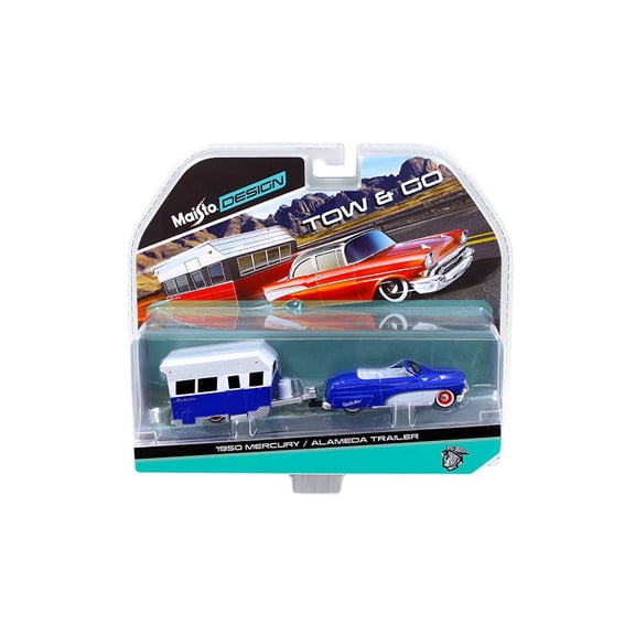 1950 Mercury with Alameda Trailer Blue / White Tow & Go 1/64 Diecast Model by Maisto