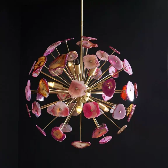 1950 Mid Century Agate Stone Urchin Sputnik Chandelier Modern Stilnovo Ceiling Mount Fixture Light For Home,Living Room Indoor Decor