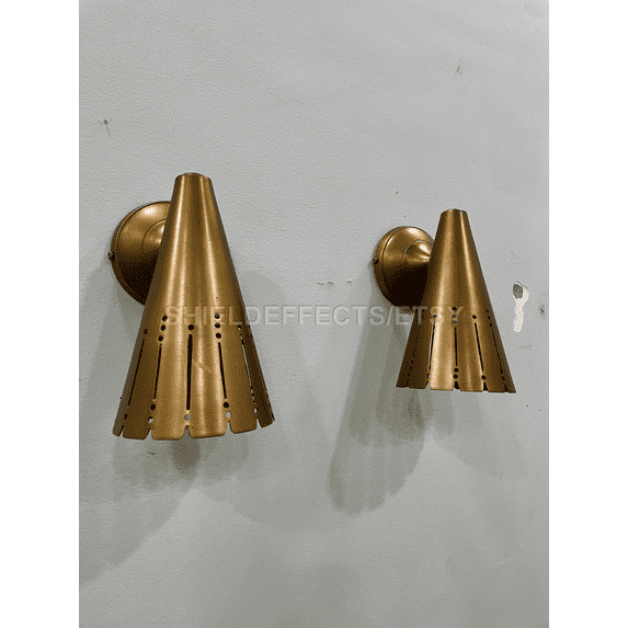 1950 Mid Century Raw Brass Wall Scone Industrial Diabolo Cone Sputnik Italian Stilnovo Kalmar Chandelier Handmade Vintage lamp Light