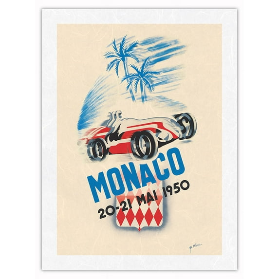 1950 Monaco Grand Prix - Vintage Car Racing Poster by B. Minne - Japanese Unryu Rice Paper Art Print (Unframed) 12 x 16 in