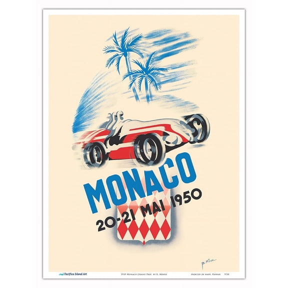 1950 Monaco Grand Prix - Vintage Car Racing Poster by B. Minne - Master Art Print (Unframed) 9in x 12in