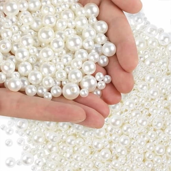 1950 Pcs Pearl Beads with Hole, 5 Size Pearls for Crafts, Round Loose Pearl Beads for Making, Pearls for Making, Decoration, DIY Crafts, Stuffing