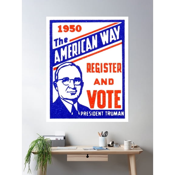 1950 Register And Vote For Truman Poster Wall Art, Modern Wall Decor For Living Room Bedroom, 12x18 UNFRAMED