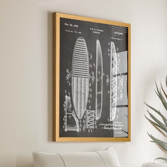 1950 Surfboard Patent Vintage Surfing Wall Art Print, Unframed Paper Poster 8x10in