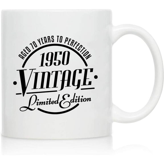 1950 Vintage Edition 70th Birthday Coffee Mug For Men And Women 70th Anniversary 11 OzCeramic Happy Birthday Coffee Cup Classic Birthday, Reunion For Him Or Her Front And Back Print 2BOUL1 8ZM8SU