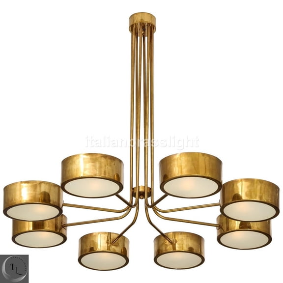 1950's Mid Century Antique Drum Brass Chandelier Industrial Diabolo Sputnik Italian Stilnovo Kalmar Chandelier Handmade Vintage Ceiling