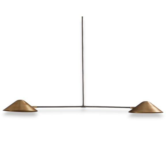 1950's Mid Century Antique Simms 2 Light Mid Century Modern Raw Brass Pendant
