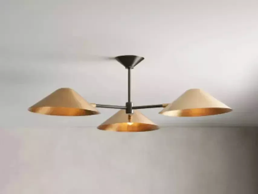 1950's Mid Century Antique Simms 3 Light Flush Mount Italian Modern Chandelier
