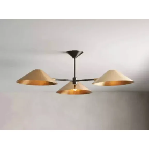 1950's Mid Century Antique Simms 3 Light Flush Mount Italian Modern Chandelier