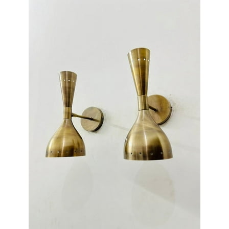 1950's Mid Century Brass Italian Diabolo Wall Sconce Fixture Lamps Diabolo Pair of 2 Modern Italian Wall Lights Antique Scones Lamp
