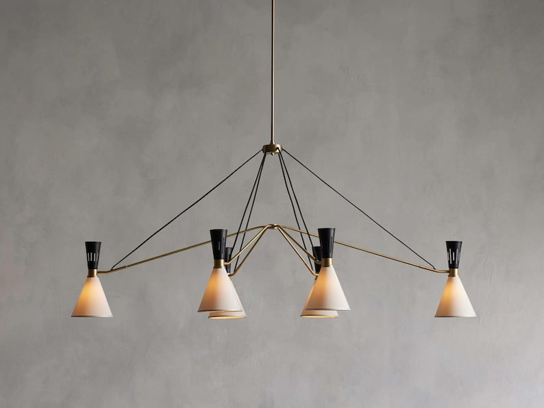 1950's Mid Century Brass Ramsey 6 Light Chandelier Sputnik Italian Ceiling Light Brass Chandelier Curved Arms Starburst Light Fixture