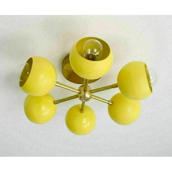 1950's Mid Century Eye Ball Shade Sputnik Chandelier Modern Brass Ceiling Light