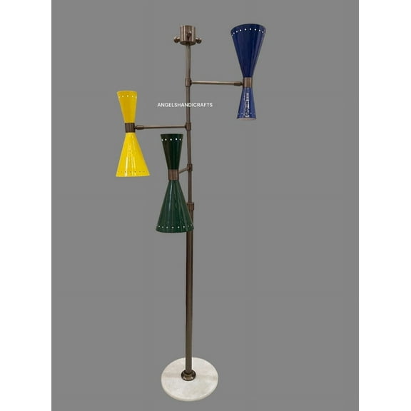 1950's Multicolor Brass Vintage Diabolo Tripod Floor Lamp Brass Nautical Spotlight Studio Sputnik Floor Lamp With Marble base