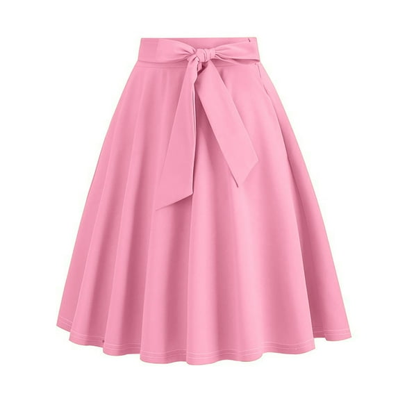 1950's Vintage Pleated Skirt Women High Waist A-line Retro Flared Midi Skirts with Tie