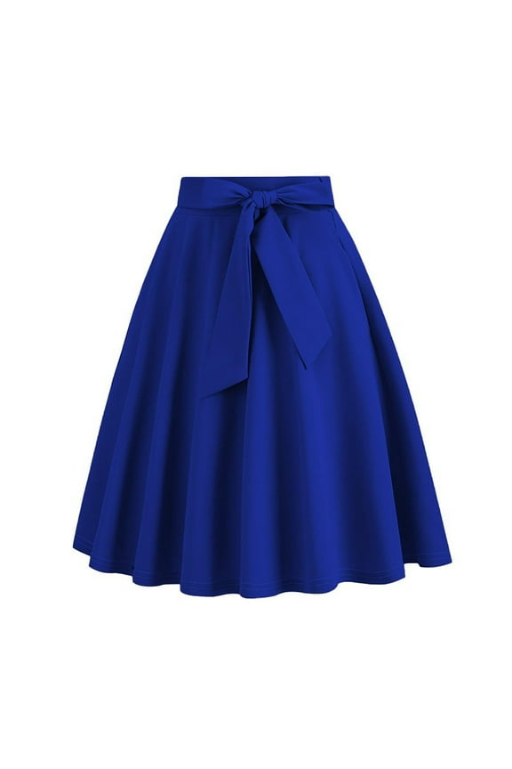 1950's Vintage Pleated Skirt Women High Waist A-line Retro Flared Midi Skirts with Tie