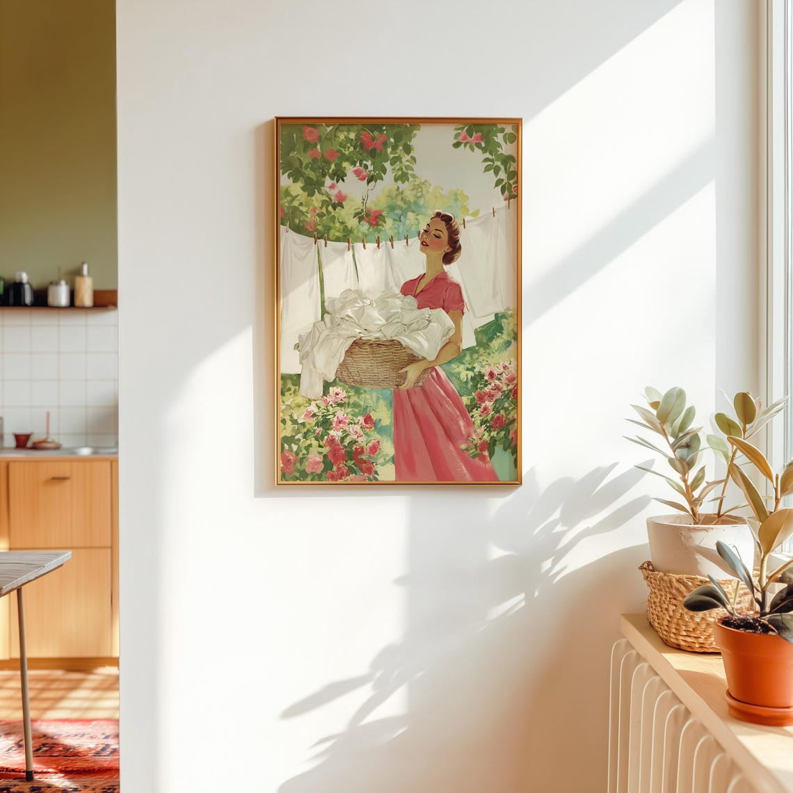 1950S Housewife Midcentury Vibe Laundry With Grandmillennial Style Wall ...