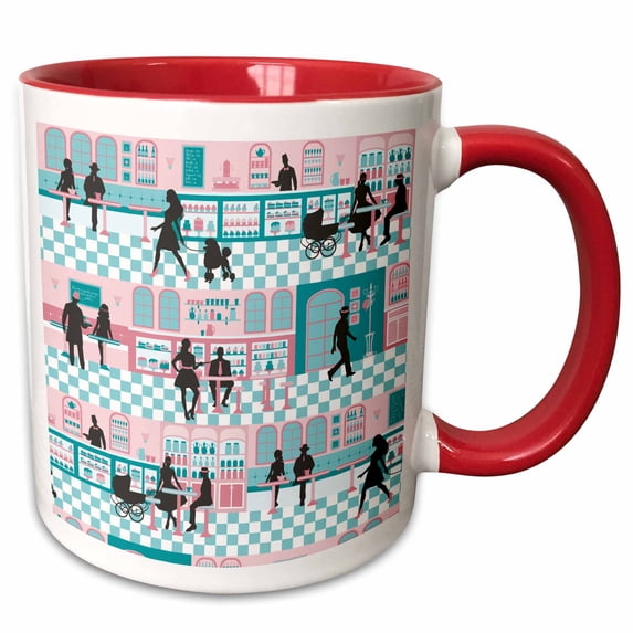 3drose, 1950s Pastel Café Bakery, 15oz Two-tone Red Mug