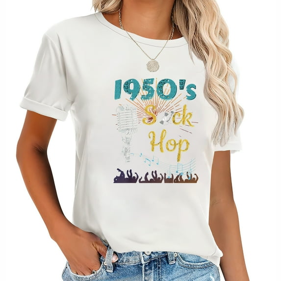 1950S Sock Hop Rock Dance - Retro Vintage Design Stylish Short Sleeve Shirt for Women with Unique Prints - Womens Tops