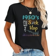 1950S Sock Hop Rock Dance - Retro Vintage Design Stylish Short Sleeve Shirt for Women with Unique Prints - Womens Tops