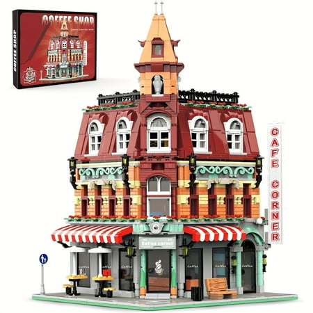 1950pcs Coffee Shop Building Blocks Set, 3-Tier Urban Cafe Modular Architecture Kit, Coffee Shop Model for Adults, Building Block Architecture Toy, Miniature City House Construction, Ideal Gift