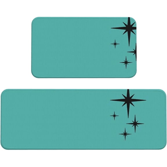 1950s Atomic Age Retro in Turquoise and Black Kitchen Mats Set of 2, Home Decor Kitchen Rugs for Floor - 17x29 and 17x47 Inch