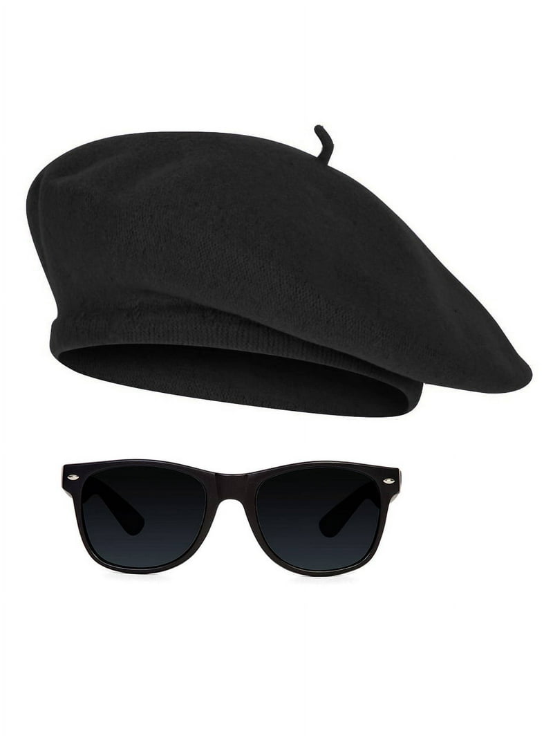1950s Beatnik Hipster Combo Kit Beret and Sunglass, Black