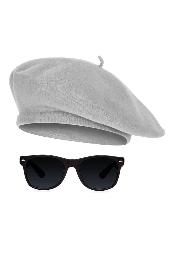 1950s Beatnik Hipster Combo Kit Beret and Sunglass, Lt Grey