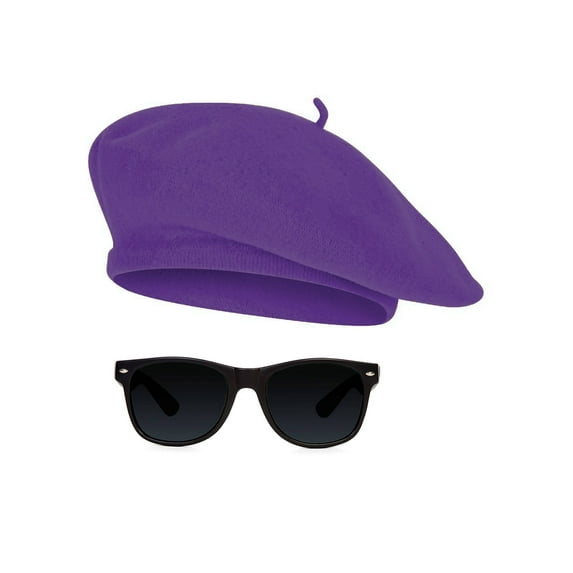 1950s Beatnik Hipster Combo Kit Beret and Sunglass, Purple