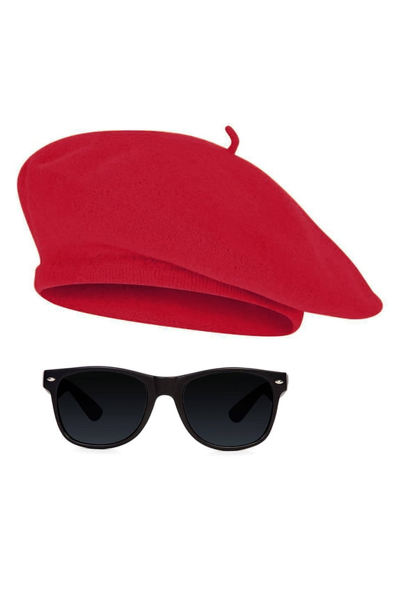 1950s Beatnik Hipster Combo Kit Beret and Sunglass, Red