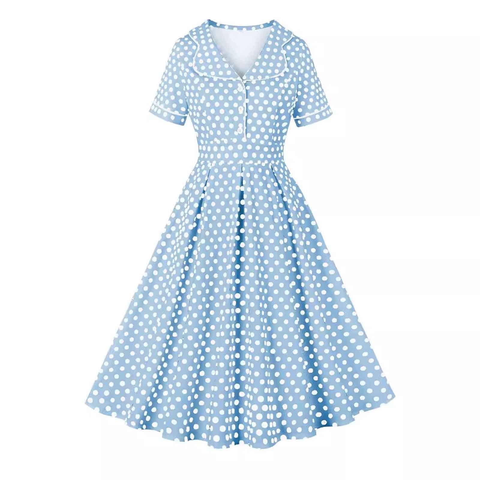 1950s Cocktail Party Dresses for Women Retro Polka Dots Short Sleeve