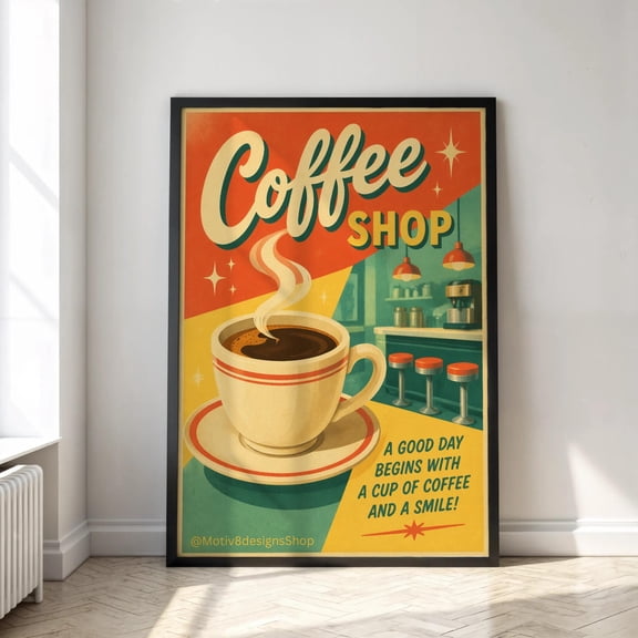1950s Coffee Shop Poster, Mid-century Diner Wall Art, Retro Cafe Decor , Poster Print Only